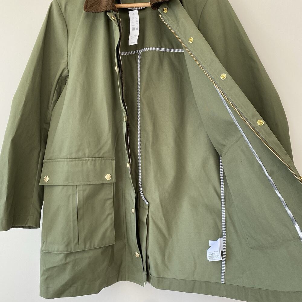 NWT J. Crew Heritage Barn Jacket Green Waxed Canvas Twill Womens S Chore Coat - Picture 14 of 16